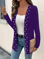 Elegant purple knitted cardigan with pearl bead embellishments and long sleeves for women - S / Purple