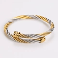 Detail of two-tone braided cable cuff bracelet with gold and silver metallic wire - 5mm Two-tone Gold Silver