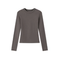 Close-up of dark grey long sleeve T-shirt showing detailed ribbed modal fabric texture - Iron Grey