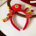 Serre-tête en peluche rouge de Nouvel An avec sac de chance et broderie festive chinoise - 66# Serre-Tête-Rouge-Étoiles-Bonne Chance