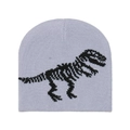 Detail einer helllila Strickmütze mit schwarzem Jacquard-Dinosauriermuster für Kinder - M (52-54cm) / Hellviolett