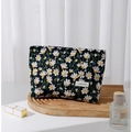 Pochette trucchi in cotone nero con ricami a margherita ed etichetta tessuta H & R BAG - Nero Grande