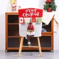 Christmas chair cover with 3D knitted snowman, red and white festive holiday decor - 3D Linen Snowman Chair Cover