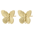 Polished 18K gold plated butterfly stud earrings with bottom loop for women - With Loop / Gold