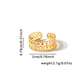 Detail view of 18K gold plated hollow leaf open ring with dimensions and weight data - Hollow Leaf Pattern Style (#0837) / Gold