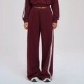Women's burgundy tracksuit set with high waist wide-leg pants and side stripes - S / Retro Copper