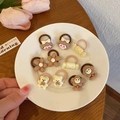 Set of 10 cute kids hair ties in brown and beige colors with cartoon bear and flower icons - Beige Coffee Butterfly Girl 10 Pieces Set