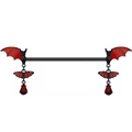 Gothic bat nipple ring with black metal bar and red teardrop zircon pendants - Bat Nipple Barbell (24043003-8)