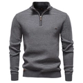 Men's quarter-zip knit sweater with thick texture and grey geometric pattern - S / Dark Gray
