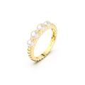 Verstellbarer Ring aus S925 Sterlingsilber mit goldener Textur und vier kleinen Perlen - Gold Gedrehtes Seil Vier-Perlen Stil (GPR13-14K-8)