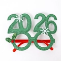 Green glitter 2026 party glasses with festive red frame and holiday decorations - Green 2026 Digital Decorative Glasses