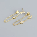 Golden s925 silver star and moon chain earrings with sparkling zircon crystals - 925 Silver / Gold