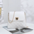 White quilted chain crossbody bag with golden heart-shaped lock and PU leather finish - White