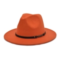 Detailed view of the bright orange fedora hat featuring a black leather belt with metal buckle - M (56-58cm) / Orange