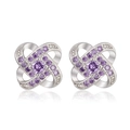 Silver four-leaf clover stud earrings with round purple crystals and clear zircon accents - Purple Zirconia Clover Studs