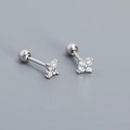 Boucles d'oreilles trèfle en argent S925 avec zircons et fermoir à vis sécurisé - Plaqué Platine - Zircon Blanc