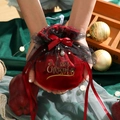 Red velvet Christmas drawstring gift bag with black sequin mesh and a golden bow - Wine Red-Pearl Style with Mesh Christmas Tree Logo