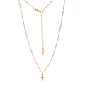 Golden stainless steel cross necklace with colorful pastel beads and adjustable chain - Colorful