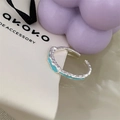 Minimalist 925 sterling silver open ring featuring teal enamel and lava texture finish - Teal Enamel Hammered Opening Style(JZ0117)