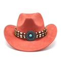 Chapeau de cowboy rouge en suédine avec bandeau perlé ethnique et ornement turquoise - M (56-59cm) / Rouge Brique (Daim)