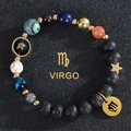 Solar system beaded bracelet with natural stones and gold Virgo constellation charm - Virgo-Lava Stone