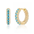 Eleganti orecchini a cerchio dorati con pietre blu turchese e micro-pave di zirconi lucidi - 9mm / Oro-9mm