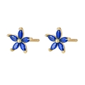 925 silver flower stud earrings with gold plating and dark blue petal-shaped stones - Royal Blue Rhinestone