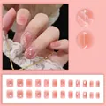 Roze blush gradiënt kunstnagels met parels en zilveren glitters 24 stuks - Blush Gradiënt Parel Glitter Stijl (A486) / 24 Stuks/Set