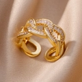 18K gold plated chain ring featuring sparkling cubic zirconia with an adjustable open design - Chain Link Colorful Zirconia Open Style (G4104465)