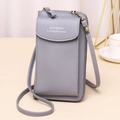 Vertical grey PU leather phone crossbody bag with litchi texture and zip closure - Gray
