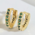 Gold plated rectangular hoop earrings featuring vertical rows of green emerald zircons - Green