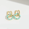 Sky blue enamel hoop earrings with colorful gemstones in a gold-plated setting - Blue Hoop