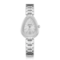 Elegant silver snake-head quartz watch for women with textured bezel and scale-like band - Silver