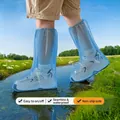 Sky blue waterproof PVC rain shoe covers for kids size 25-34 with anti-slip soles - One Size / Kids High-Top Shoe Covers / Sky Blue