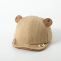 Baby corduroy baseball cap in khaki brown with cute plush bear ears and soft brim - 1-3 Years (47-50cm) / Khaki