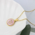 Minimalist gold stainless steel necklace featuring a pink shell letter U round pendant - Pink-U