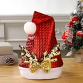 Red embossed Christmas hat with golden sequin antlers and white plush brim - Foam Cloth Sequin Antlers Hat Red