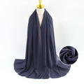 Solid deep blue pearl chiffon scarf for women with elegant drape and bubble texture - Dark Blue