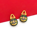 Paar kleurrijke emaille hangers met gezichten en gouden rand in blauw en rood - 1st Chinese Stijl Nieuwjaar Tunjinshou Vader Hanger-12x19mm