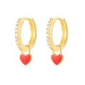 Golden hoop earrings with crystals and hanging red heart lock charms for women - Gold - Orange Red (ES0013-JS-JH13)