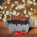 Cute Halloween bat candy bag in grey felt with cartoon face and green handle - Round Vampire With Hat