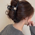 Pinza per capelli nera minimalista da donna con un'elegante sfera metallica argentata centrale - Grigio Elegante Perla 13cm