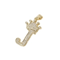 Golden hip hop letter J pendant with crown design and micro inlaid sparkling zircons - Crown Letter J