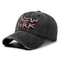 Dark grey washed cotton baseball cap with New York embroidery and distressed finish - Adjustable / Black