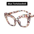 Montatura occhiali cat eye con motivo floreale blu e design tartarugato oversize da donna - Motivo Floreale Blu