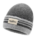 PineCrest unisex striped knit beanie in grey and light grey winter wool blend style - One Size / Dark Gray