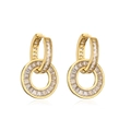 Detail of gold hoop earrings with baguette zircon stones and a circular dangle design - Style F Pair / Gold