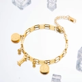 Titanium steel gold-plated double chain bracelet with Elizabeth coin and letter I charms - Letter I