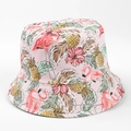 Détail de l'imprimé tropical flamant rose et ananas sur un chapeau de soleil rose - M(56-58cm) / Vibrations Tropicales Roses (13#)