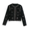 Chaqueta elegante de terciopelo negro con bordado floral dorado y lentejuelas - XS / Negro